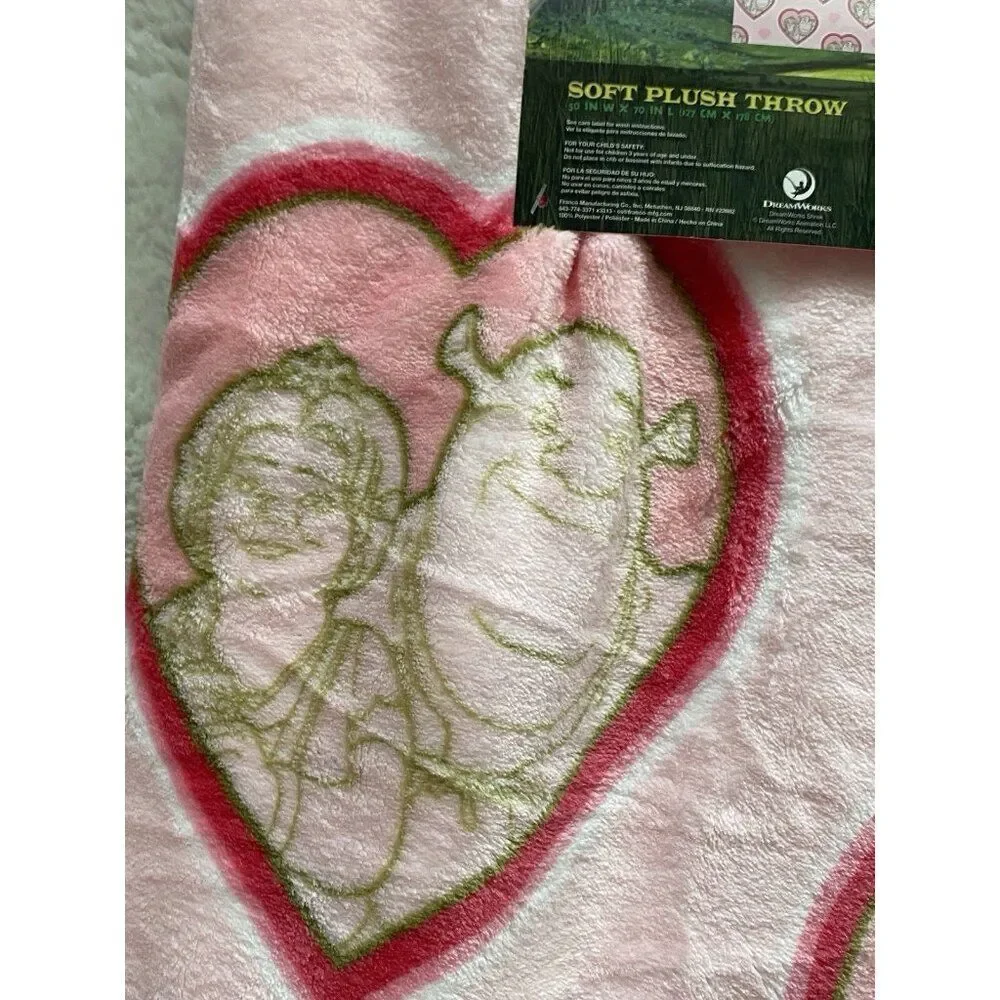 Shrek And Fiona Valentines Hearts‎ Soft Plush Throw Blanket 50” X 70” Pink NEW